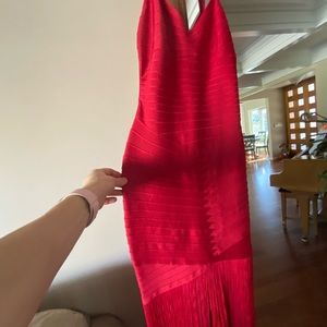 Herve Leger bandage dress with fringe